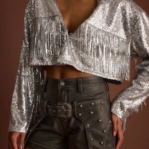 12th Tribe Metallic Fringe Sequin Blouse